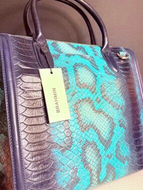 Brahmin Blue Waterford Satchel NWT Snake Embossed Italian Leather Bag